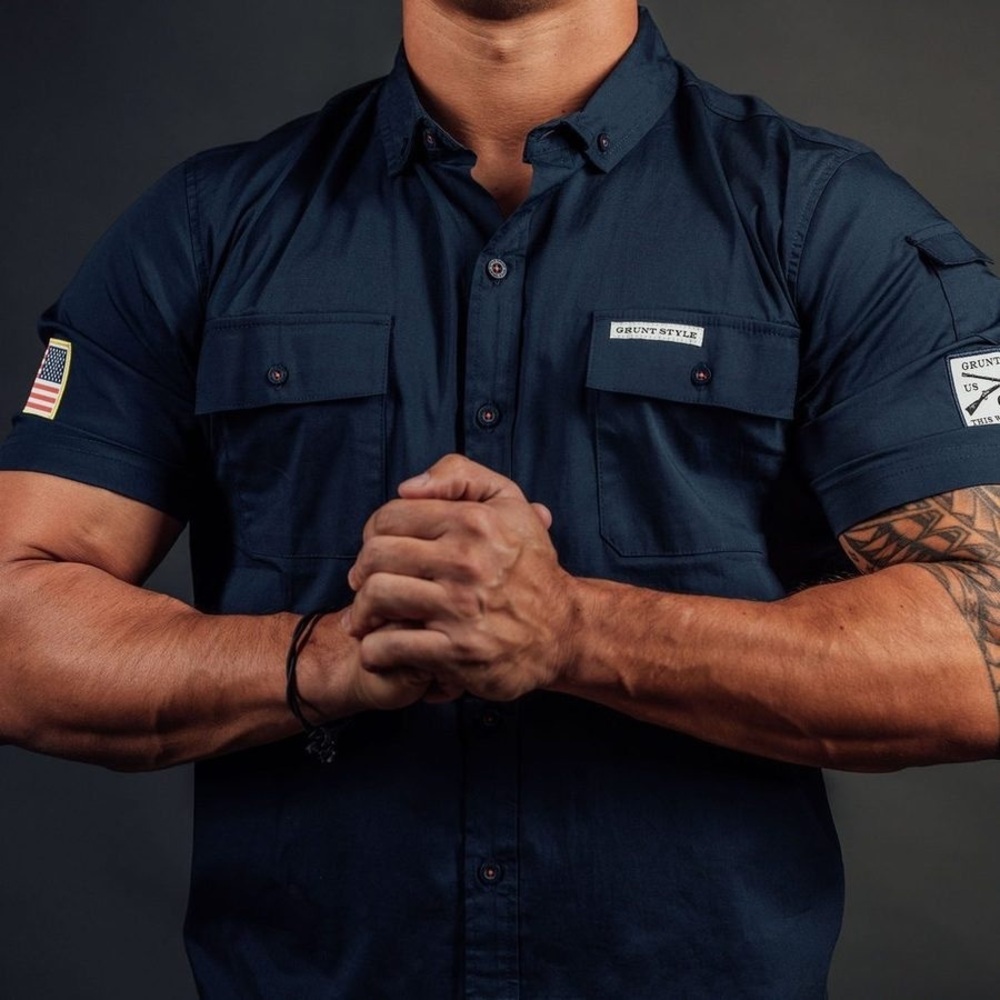 Grunt Style Men’s Garage‎ Button-Down Shirt – Navy 👔💙